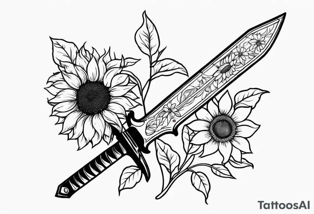 sword with sunflowers on it tattoo idea