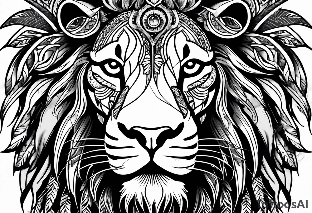 Jamaican lion with dreads tattoo idea