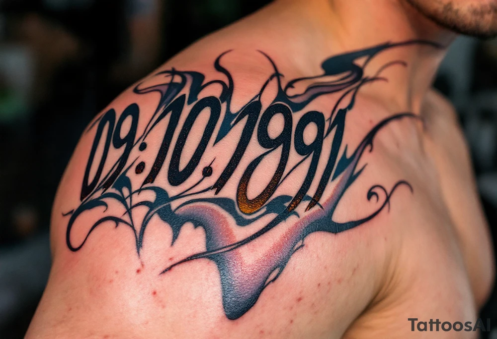 Classic 09.10.1991 in Roman numerals across the ribs with deep mahogany ink. tattoo idea