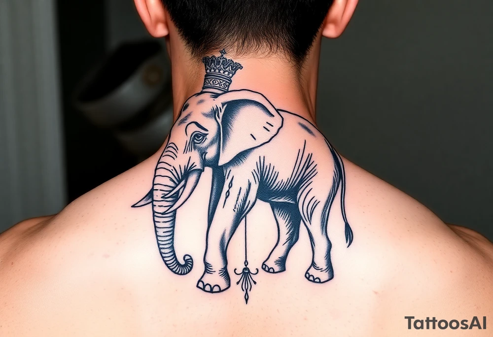 Elephant with queen crown, Aquarius, chives, chef tattoo idea