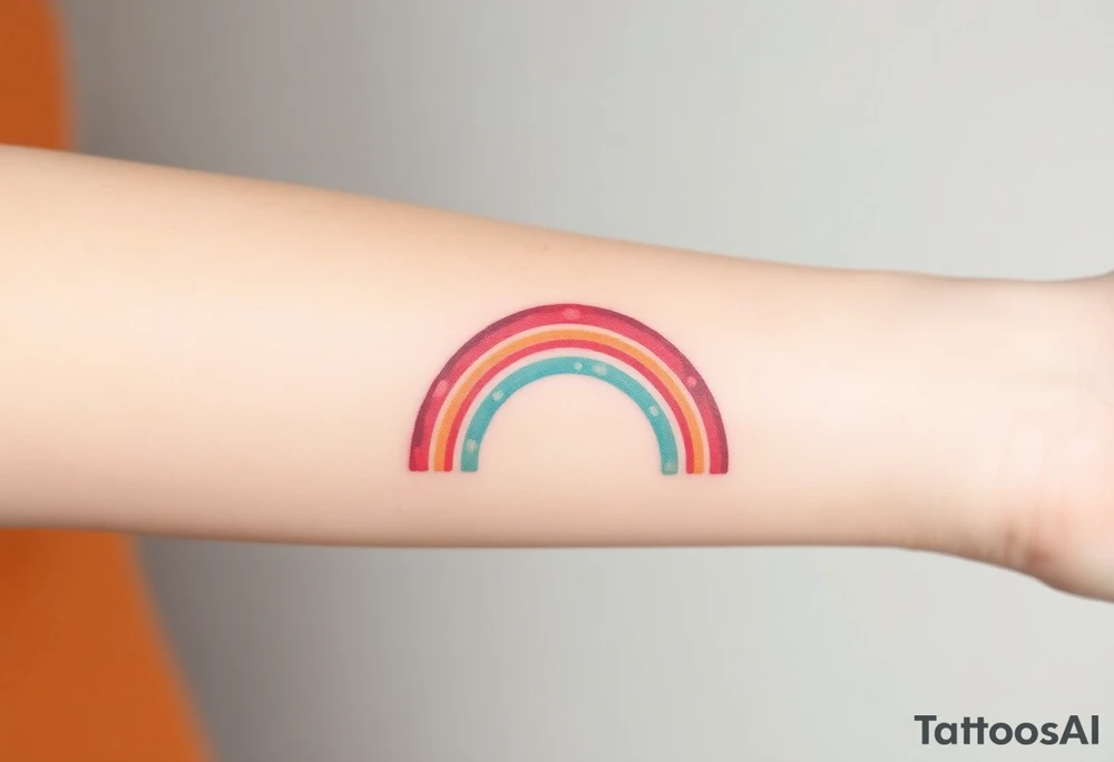 A rainbow with a halo above it to honour a rainbow baby tattoo idea