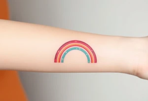 A rainbow with a halo above it to honour a rainbow baby tattoo idea