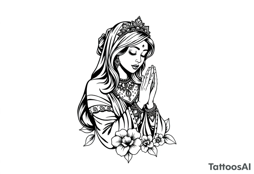 Chicano style Woman praying tattoo idea