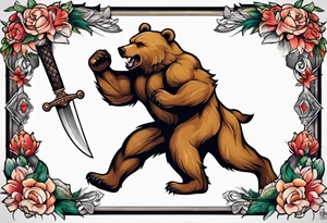 Muscular bear and strong rabbit fighting tattoo idea