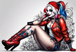 Harley Quinn sitting full body tattoo idea