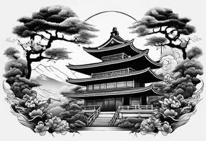 Geisha,samurai,buddah,pagoda,torri gate tattoo idea