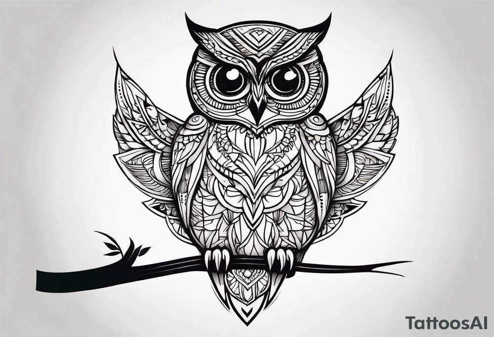 Simple black work owl tattoo idea