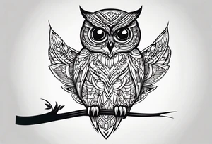 Simple black work owl tattoo idea