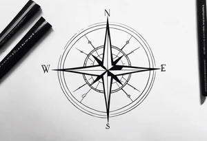 Compass, ocean on mid back tattoo idea