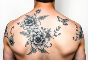 Beautiful wild flowers including wild animals and creatures for a leg sleeve tattoo idea