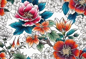 botanical, flowers, colorful, different tattoo idea