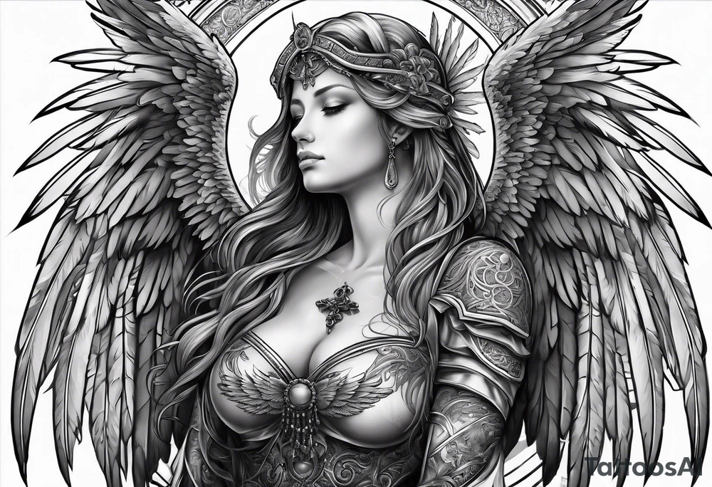 Angel with prayer hands tattoo idea