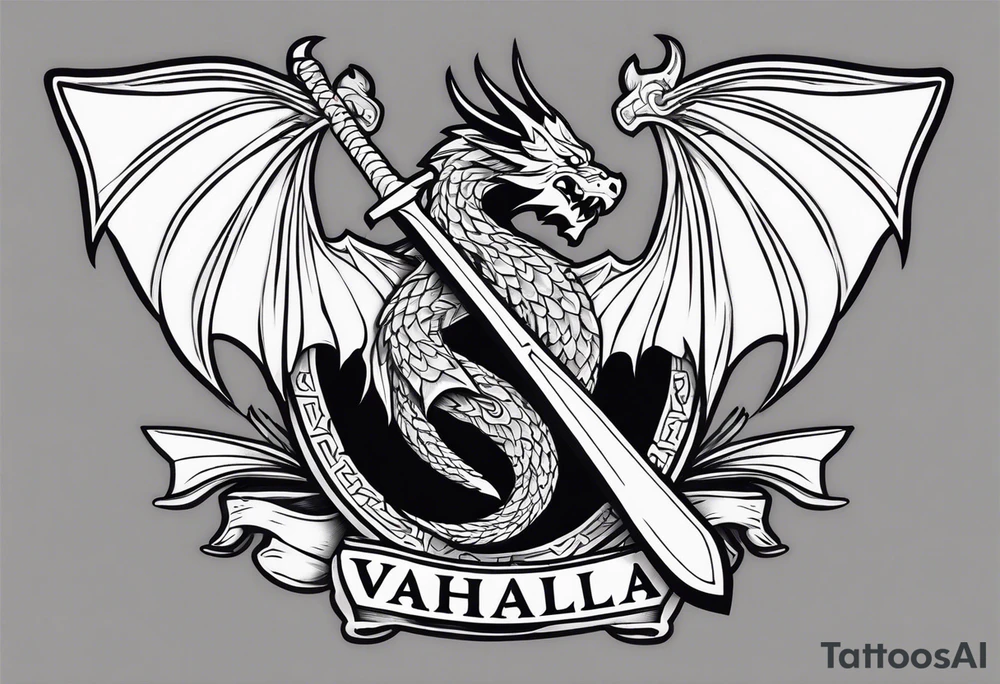 Valhalla sword shield dragon axe tattoo idea