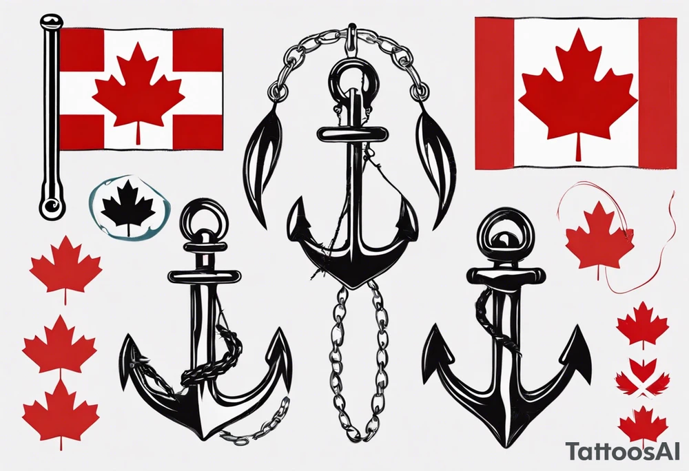 Canadian flag with crossed fish hooks tattoo idea