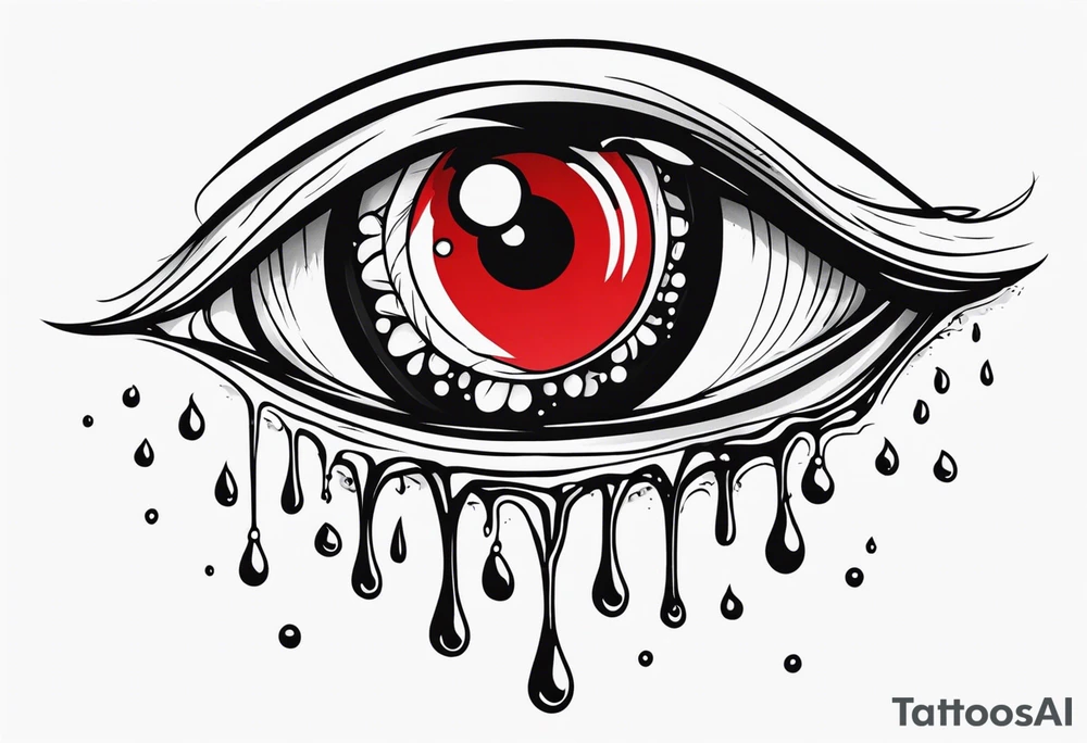 Bleeding tear flows to down from red eye sleeve tattoo design tattoo idea