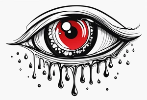 Bleeding tear flows to down from red eye sleeve tattoo design tattoo idea