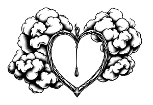 Clouds with a heart shaped noose dropping out tattoo idea