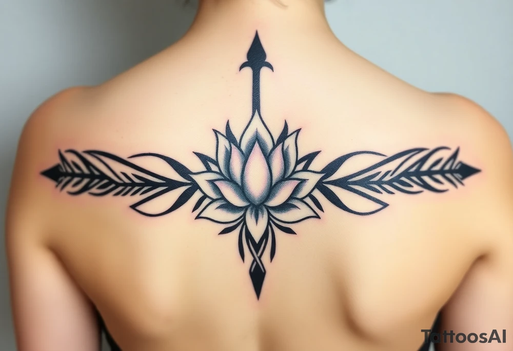 to cover up a arrow with lotus flower in centre tattoo idea