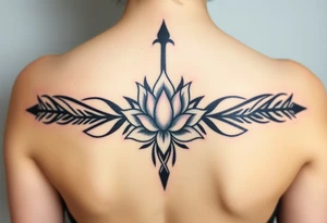 to cover up a arrow with lotus flower in centre tattoo idea