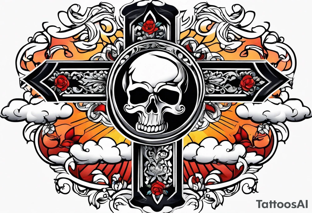 Cross tattoo with clouds tattoo idea
