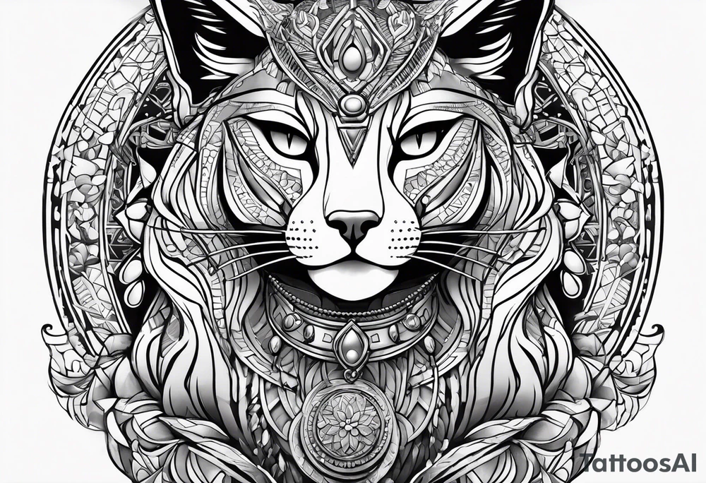 Bastet woman standing tattoo idea