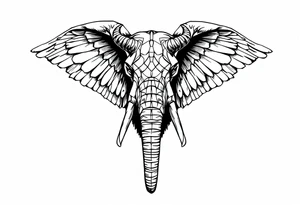 A hieroglyphic, depicting an ancient and gargantuan African elephant with horns protruding from its forehead and wings that resemble that that of a falcons tattoo idea