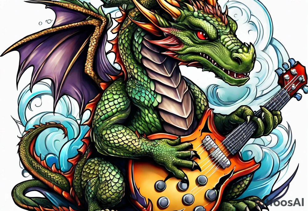 baby dragon with guitar tattoo idea