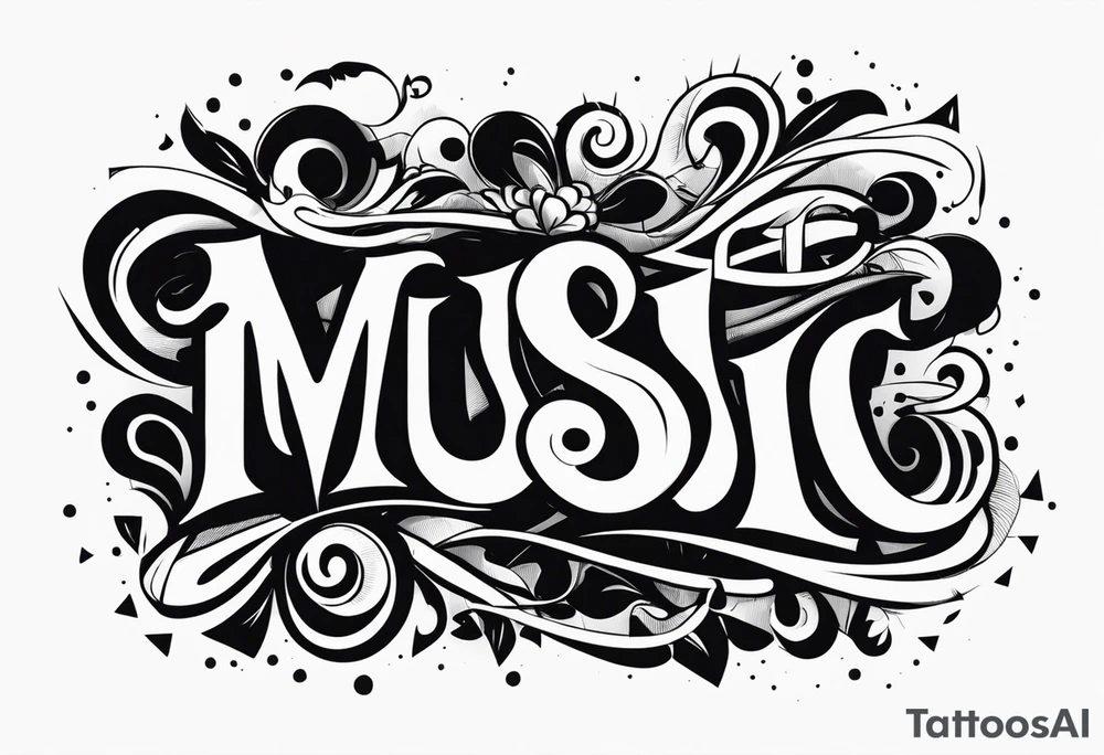 The word “music” twisted tattoo idea