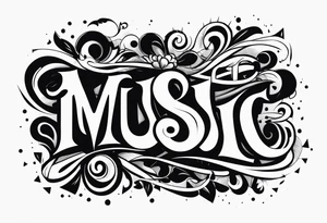 The word “music” twisted tattoo idea