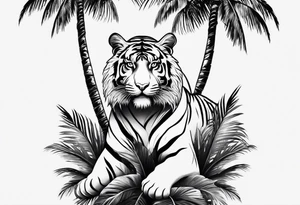 full tiger body climbing palm tree tattoo idea