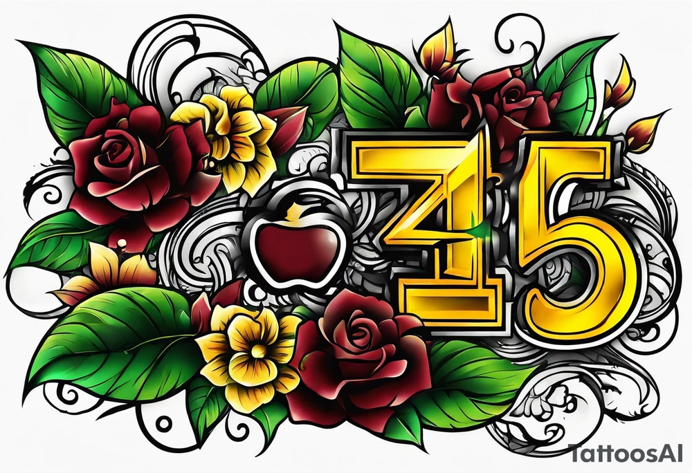 Number 24 with colors green, yellow, maroon and black tattoo idea