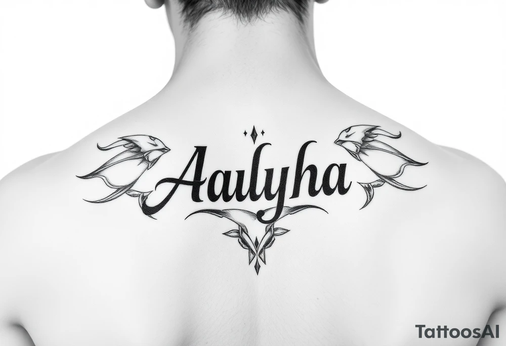 name is Aalyha, zodiac aquarius, white an black realistic thug tattoo idea