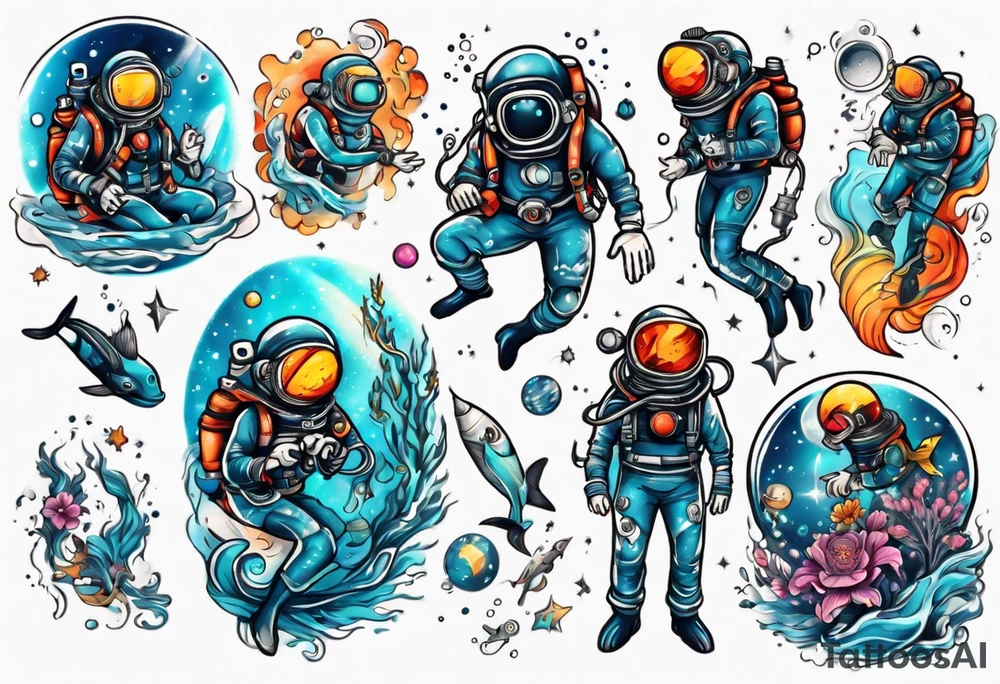 scuba diver in space tattoo idea