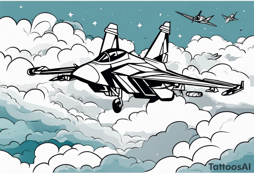 Fighter jet in the clouds with the date 09-07-2023 tattoo idea Fighter jet in the clouds with the date 09-07-2023 tattoo idea