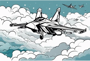 Fighter jet in the clouds with the date 09-07-2023 tattoo idea
