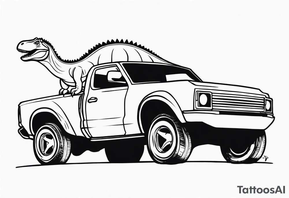 dinosaur with one foot on car tattoo idea