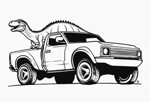 dinosaur with one foot on car tattoo idea