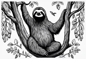 Full body Sloth hanging on a tree tattoo idea