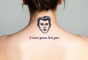 Rick Astley Face and Never Gonna Give You Up text tattoo idea