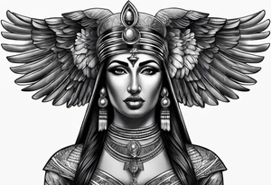 full body 
black and gray photo realistic goddess isis tattoo idea