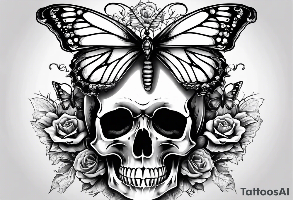 Skull bones on butterfly tattoo idea