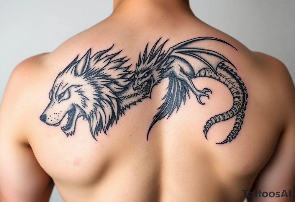 A majestic Wolf amd dragon tattoo idea