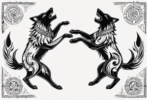 simplified two wolves dancing on their hind legs tattoo idea