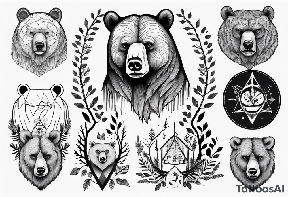 Full sholder, Nordic, forest, time, presence, bear tattoo idea