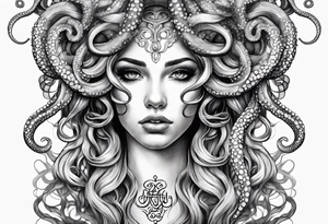 Medusa tattoo with a beautiful face only showing from the nose up. Octopus tentacles for hair tattoo idea