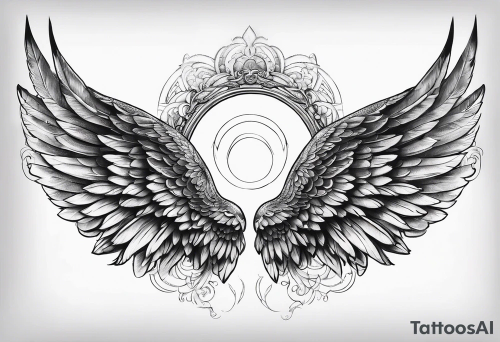 a pair of wings with a halo over them tattoo idea