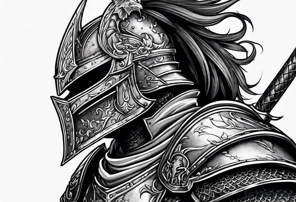 knight in armor, dragon, castle tattoo idea