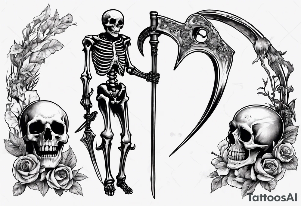 Skeleton with scythe death tattoo idea