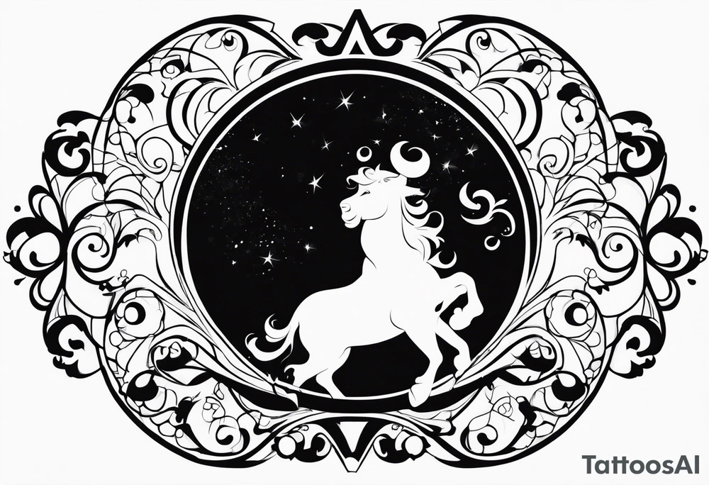 A silhouette  muses from the Disney movie Hercules surrounded by whimsical clouds tattoo idea