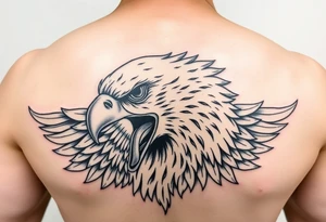 Give me a Neo traditional tattoo of a bald Eagle. Mouth open with tongue sticking out. tattoo idea